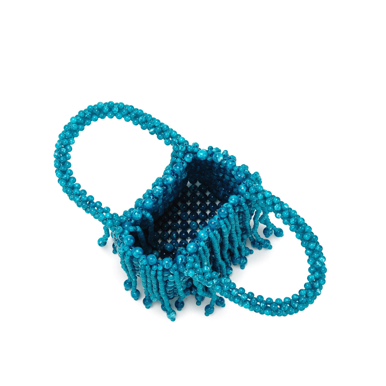 Blue beaded basket on a white background